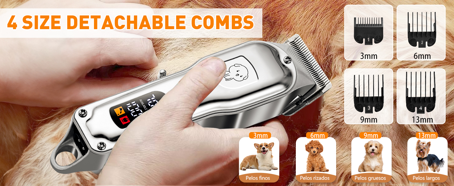 Машинка для стрижки собак і котів, професійна, з 4 насадками, потужний мотор, для тіла, обличчя, вух, лап (срібна)