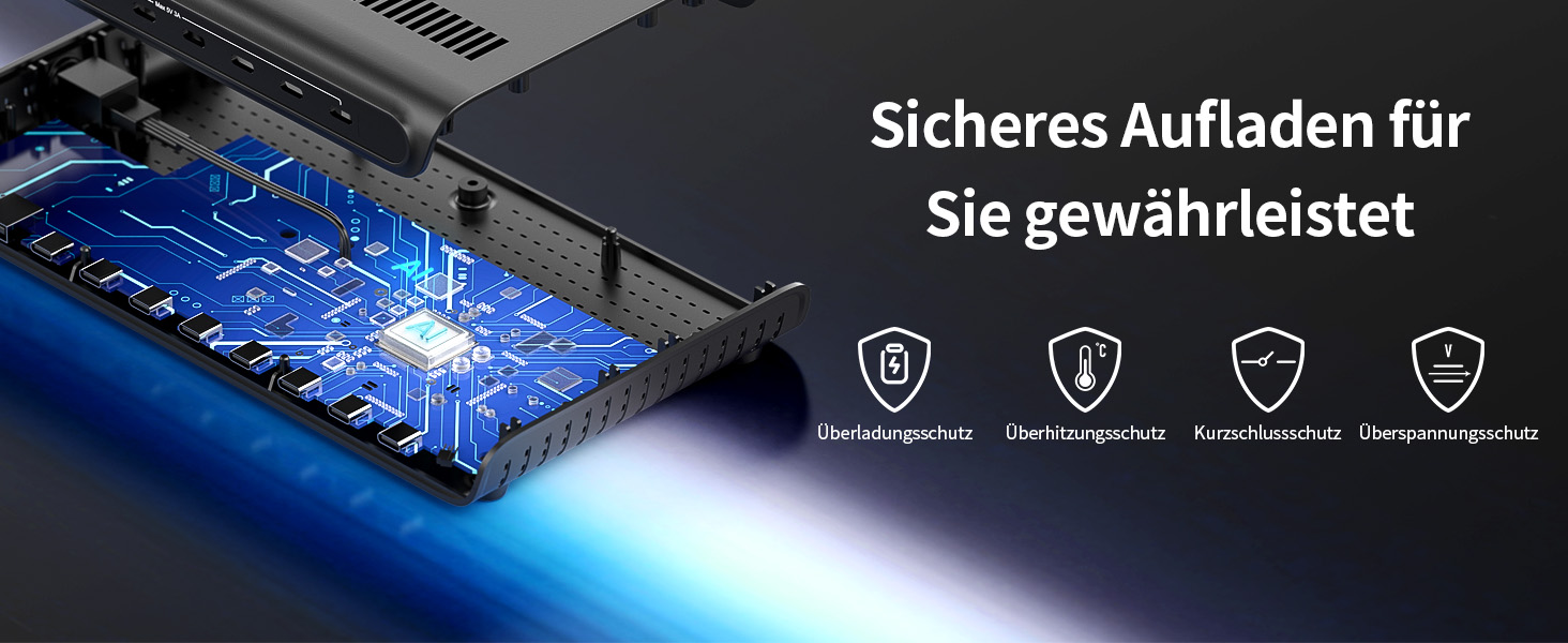 Зарядний пристрій Alxum 60W USB багатопортовий на 10 портів (8 USB-C + 2 USB-A) для телефонів, планшетів, Kindle – чорний