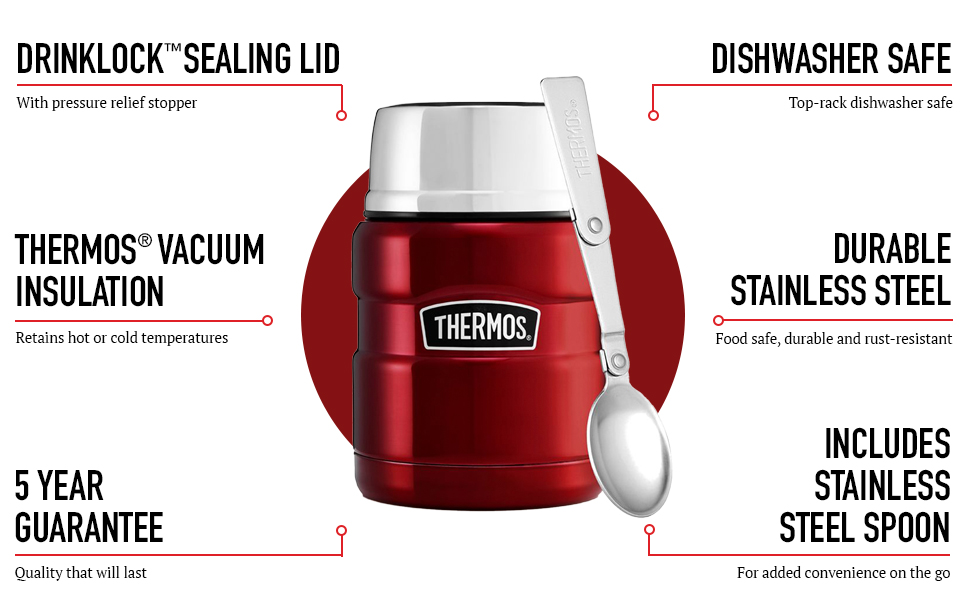 Термос King Thermoskanne / Thermosflasche для їжі, 0.47 л, нержавіюча сталь, Червоний (Cranberry Red)