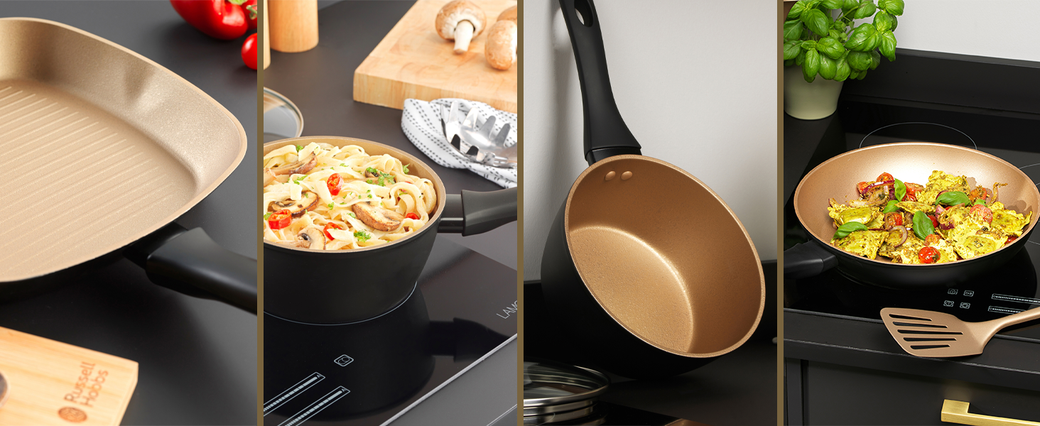 Гриль-сковорода Russell Hobbs 28 см, з антипригарним покриттям, без ПФОА, для індукції