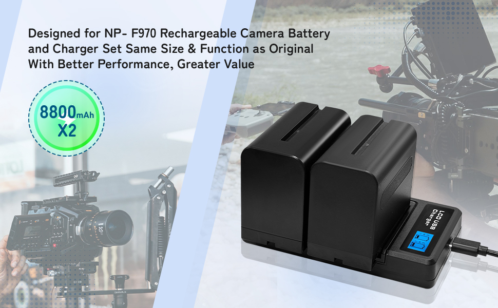 Акумулятор Sony NP-F970 8800mAh (2 шт.) + USB зарядний пристрій для NP-F960/950/930/550/570/750 для відеокамер, моніторів, світла