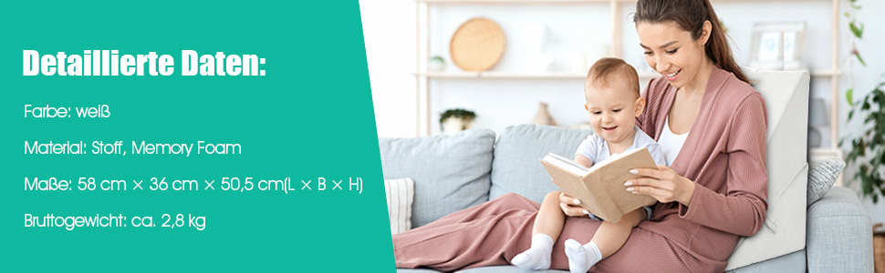 Підголовник GOPLUS для ліжка: подушка для читання, подушка для відпочинку, з піною з пам'яті, знімний чохол, подушка для ніг, подушка для спини, ергономічна з ручкою, подушка для вен, подушка для відпочинку для дивану/крісла, 54x32x50,5 см (Сірий)