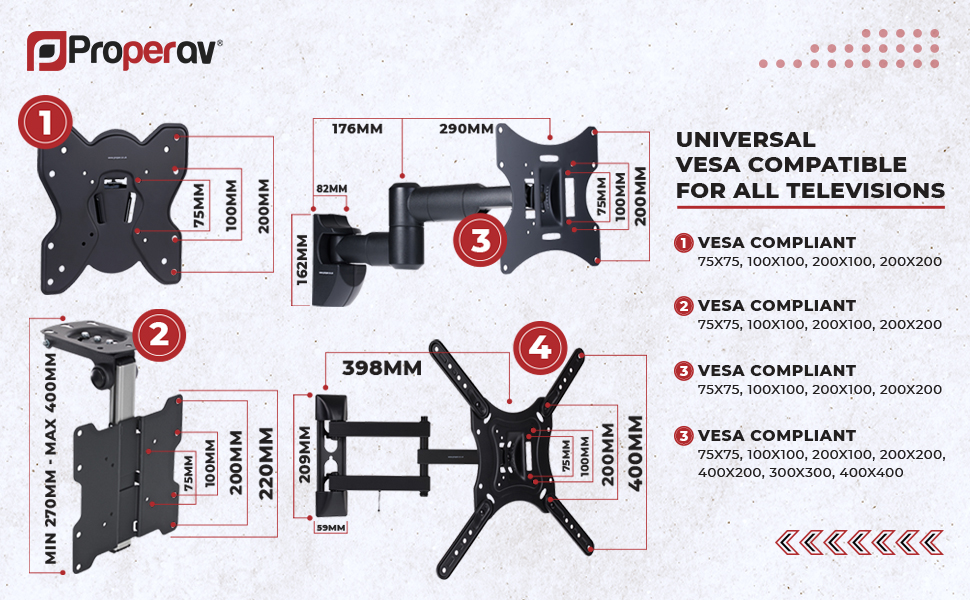Настінний кронштейн для телевізора ProperAV Tilt & Swivel, поворотний та нахильний, для діагоналей 23-43