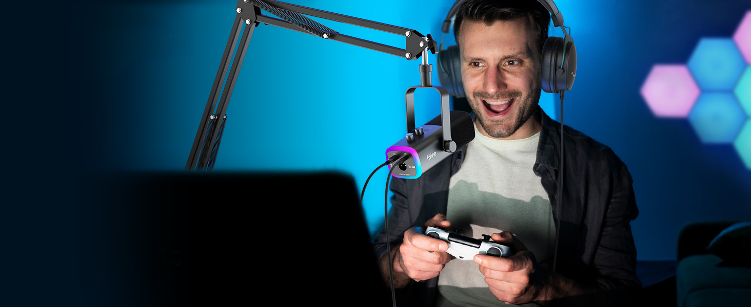 Мікрофон FIFINE XLR для стрімінгу, подкастів та запису звуку. USB динамічний мікрофон з кріпленням для PS4/5, Mac, Mixer, Sound Card. Чорний