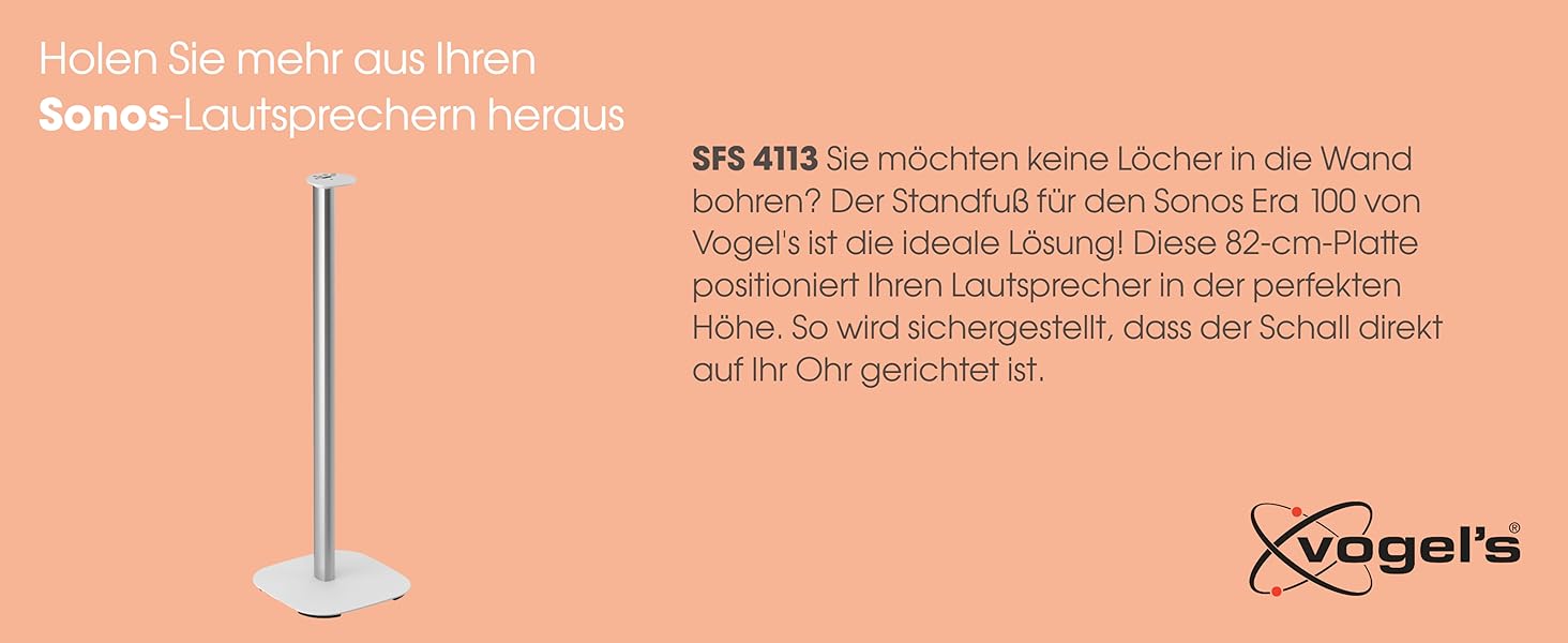 Підставка Vogel's SFS 4113 для Sonos ERA 100: надійна та стильна | Білий колір | З кабелепроводом, TÜV-сертифікована
