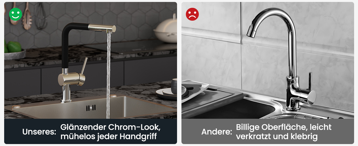 Змішувач для кухні CECIPA X203B чорного кольору з висувною насадкою, поворотний на 360°, з двома типами струменя, з нержавіючої сталі