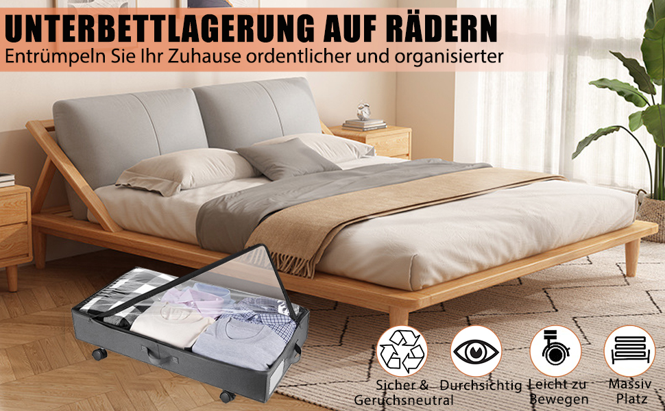 Короб для зберігання під ліжком 49л, 2 шт. з кришкою та роликами, сірий