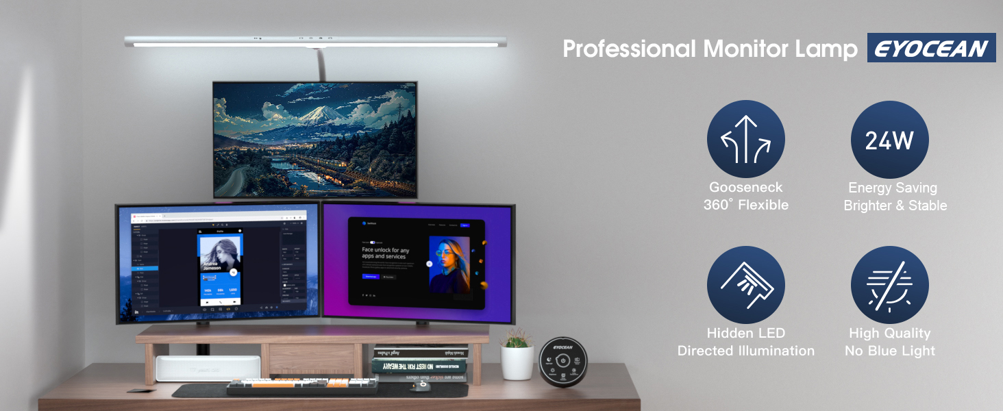 LED лампа настільна EYOCEAN 24W, 80см, з жестами, диммування, захист очей, для офісу, читання, архітекторів, дизайнерів
