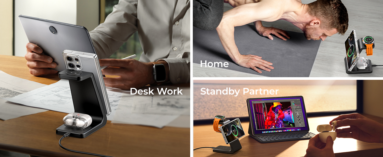 Магнітна зарядка 3-в-1 для Samsung Galaxy: швидка бездротова зарядка Mag-Safe для S25 Ultra/S24/S23, Z Fold/Flip, Galaxy Watch Ultra/7/6 та Galaxy Buds Pro (чорний)