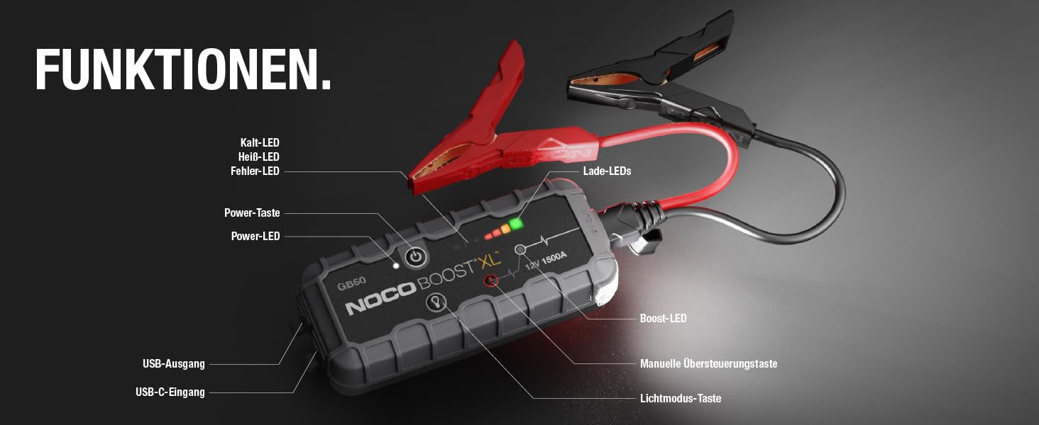 Портативний пусковий пристрій NOCO Boost GB50: 1500A UltraSafe Powerbank - 12V літієвий стартер з кабелями для бензинових двигунів до 7.0L та дизельних до 4.5L