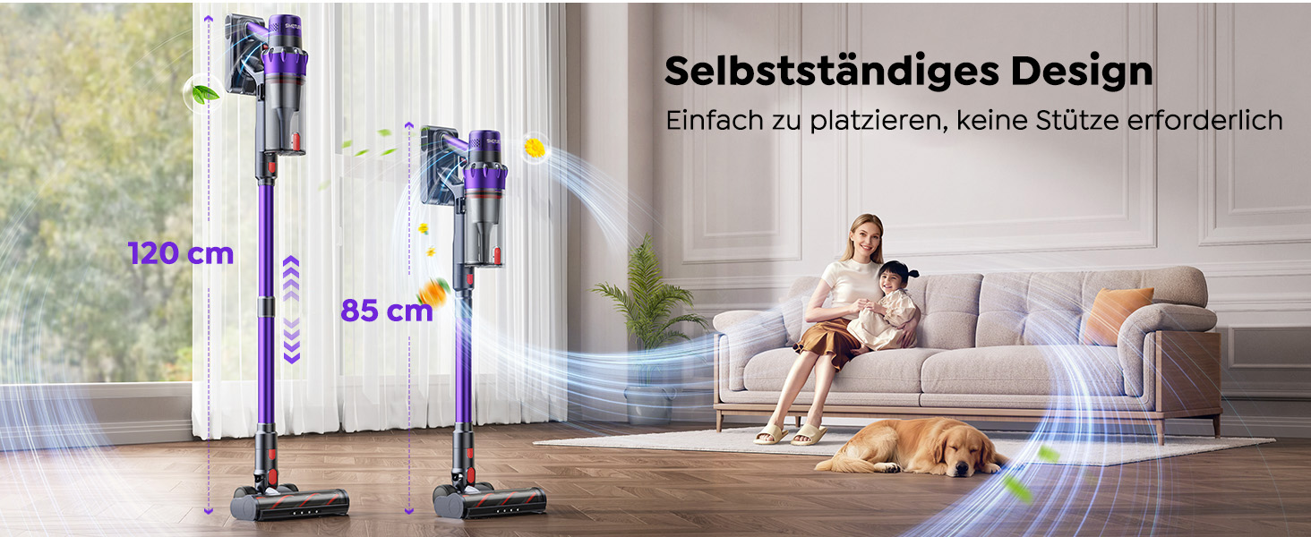 SMOTURE Бездротовий акумуляторний пилосос 50 000 Па, 65 хв роботи, міні-турбонасадка, самостійна парковка, антизаплутана щітка, док-станція на стіні, для шерсті тварин/килимів/твердих поверхонь/автомобіля, модель: VAC02, темно-фіолетовий