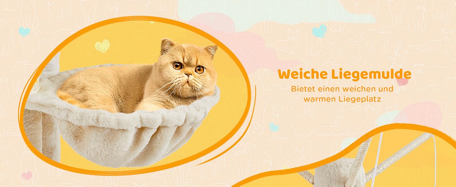 Дерево для котів Yaheetech 170 см XL, стабільний, з оглядовою платформою, будиночками, гамаком та лежаком, з плюшевими кульками (Бежевий)