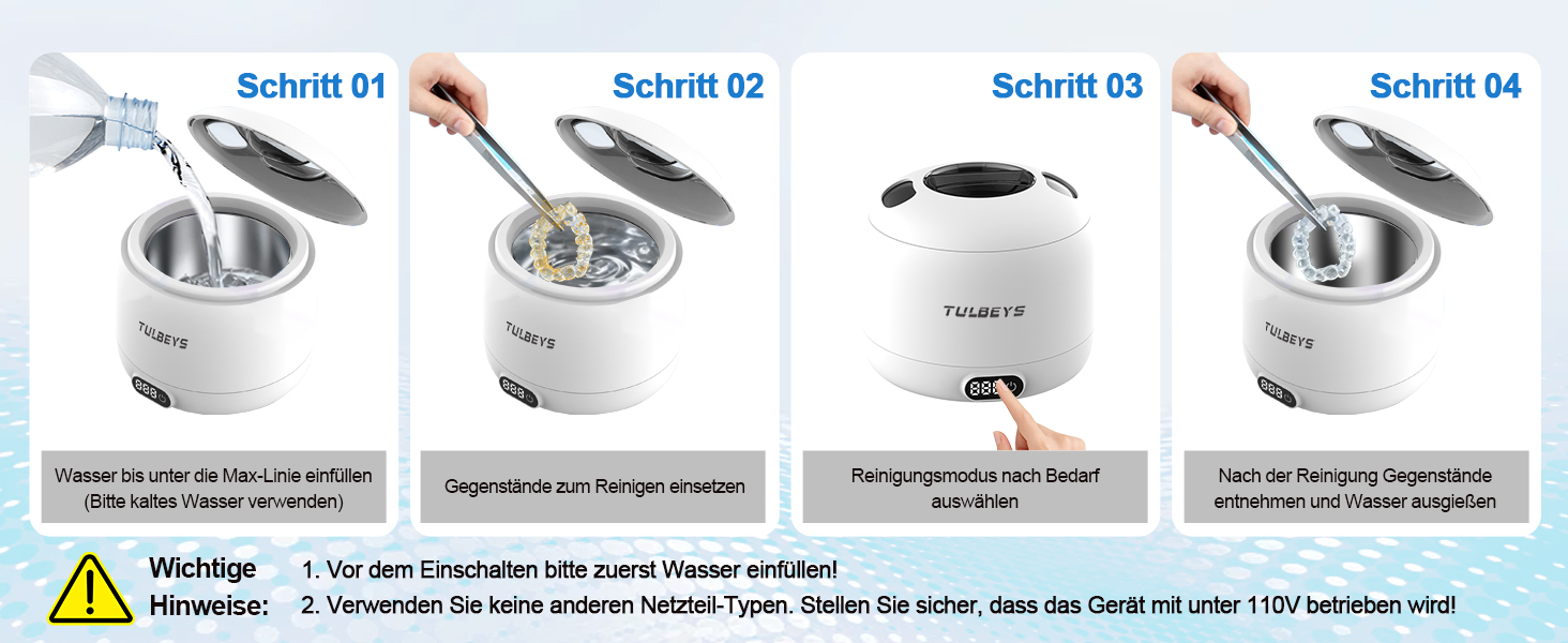Ультразвуковий очищувач 45000 Гц з УФ-дезінфекцією 220 мл для зубних протезів, брекетів, ювелірних виробів - білий
