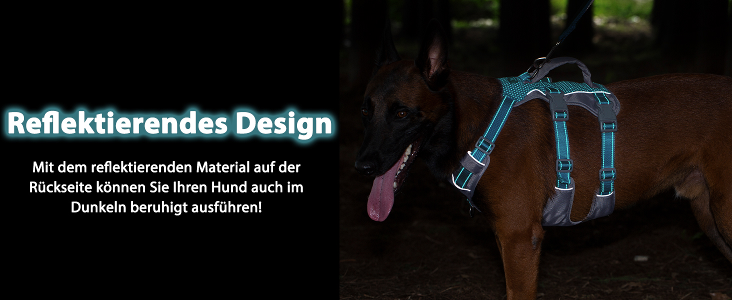 Шлейка безпеки Huntboo для собак, антизламна, від паніки, з ручкою, регульована, для малих, середніх та великих собак (M), блакитно-зелений (1 шт.)