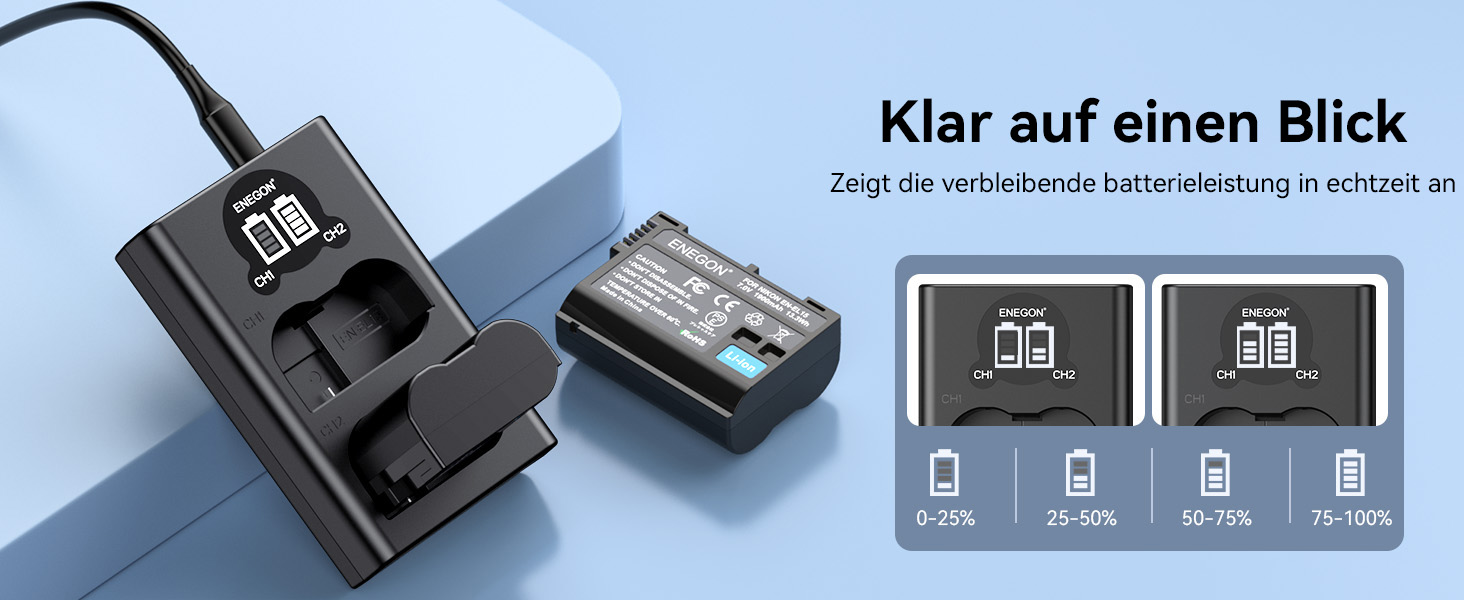 Акумулятори EN-EL15 (2 шт) та зарядний пристрій Dual LED USB для Nikon Z6, Z7, Z8, D7500, D7000, D850 та ін.