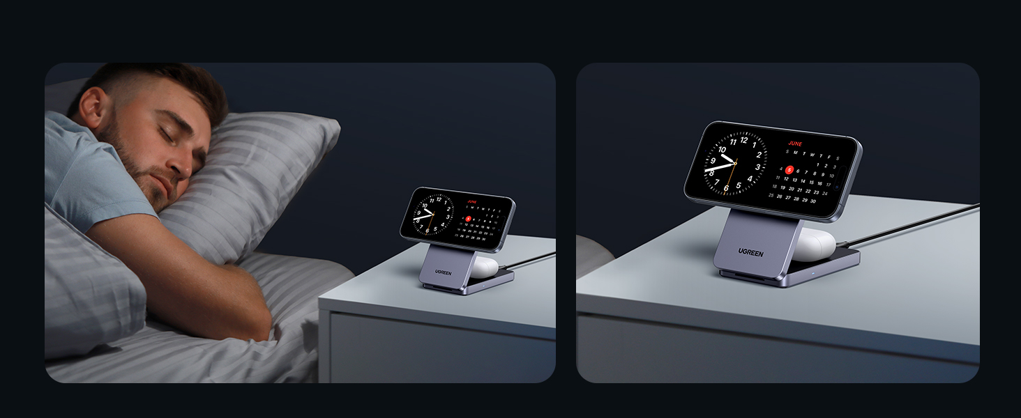 Зарядний пристрій UGREEN MagFlow Qi2 з підтримкою MagSafe, 15W, 2-в-1, для iPhone 17/16/15/14/13/12, AirPods 2/3, з кабелем 1м