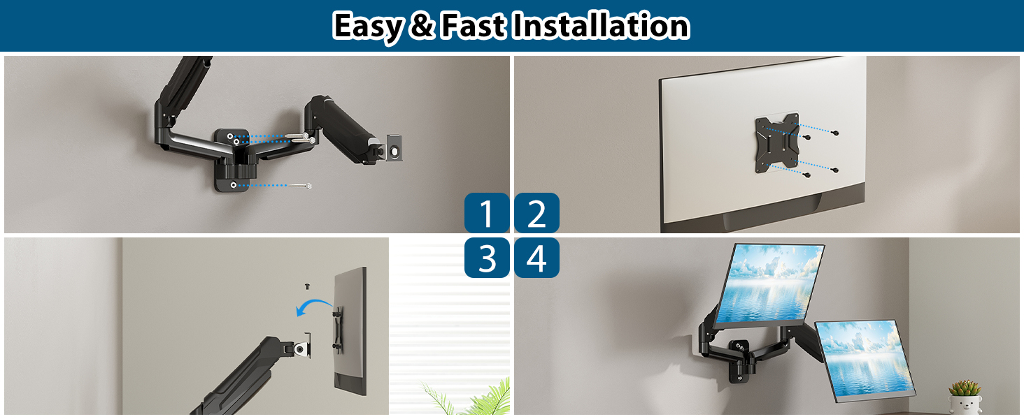 Підставка для двох моніторів BONTEC, 13-32 дюйми, регулювання висоти, поворот та нахил, VESA 75x75/100x100, до 9 кг, для офісу та геймінгу