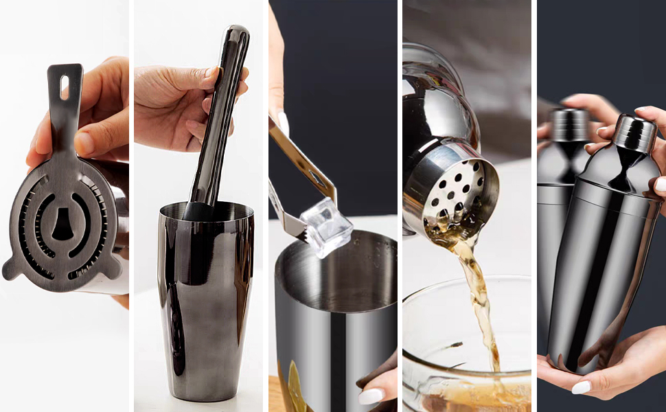 Stainless Steel Cocktail Mix Set - 14 Piece Bartender Kit with Bamboo Stand - 750ml Cocktail Shaker Set - Perfect Gift