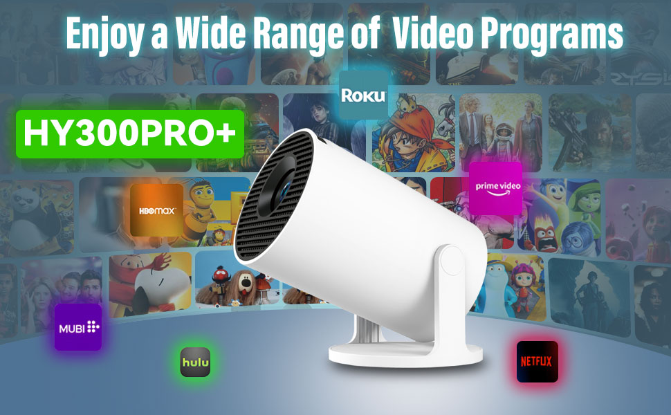 Портативний проєктор HY300 Pro+ Mini: 1080P, 200 ANSI, Android 13, Wi-Fi 6, BT5.2, Автоматичне вирівнювання, для кіно на відкритому повітрі та підключення до телефону