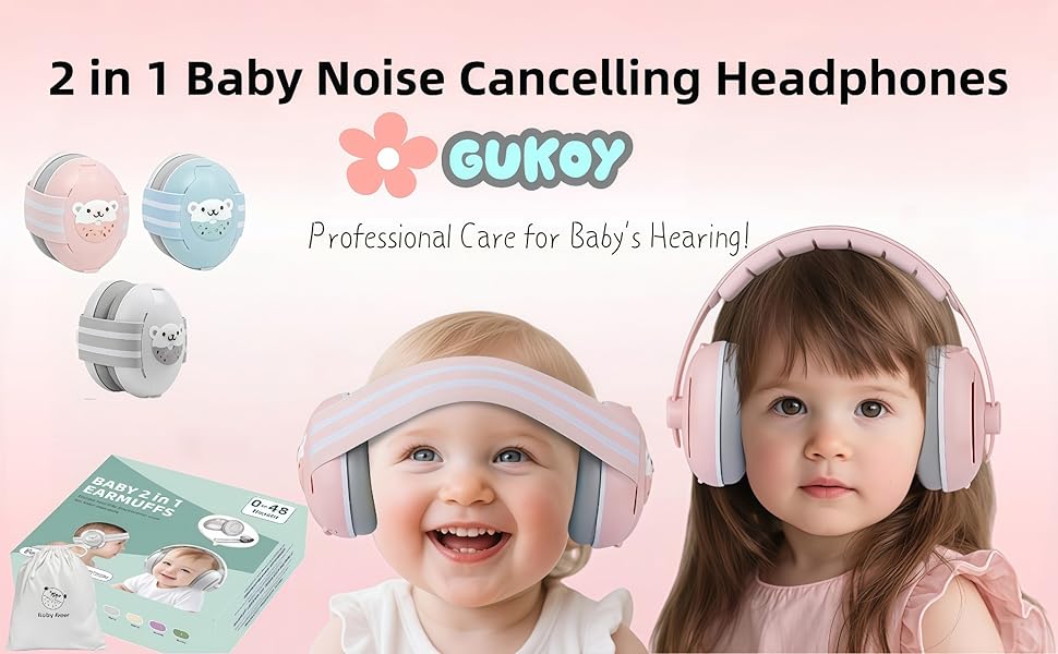 Навушники-захист від шуму для малюків 2-в-1 - сірі, до 48 місяців, регульоване антиковзне обруч, м'які та легкі