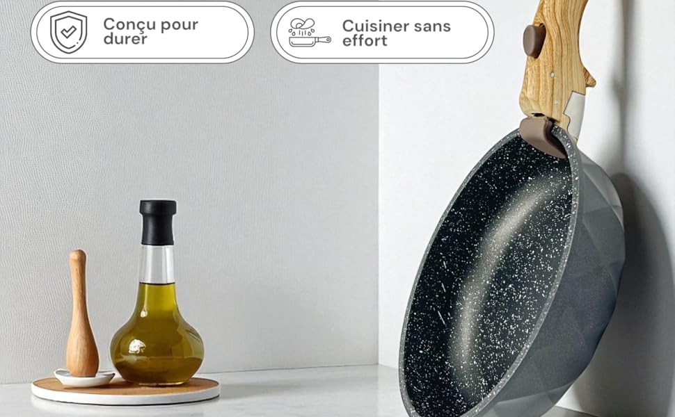 Набір посуду Royal Swiss, індукційний, 9 предметів, 2 знімні ручки, товстостінний посуд з кришкою для всіх типів плит - Бежевий Діамант - Каструлі та сковорідки без PFOA, PFAS