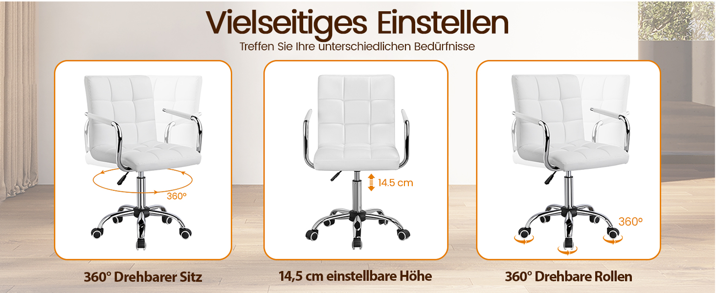 Офісне крісло Yaheetech з регулюванням висоти та знімними підлокітниками, штучна шкіра, білий колір