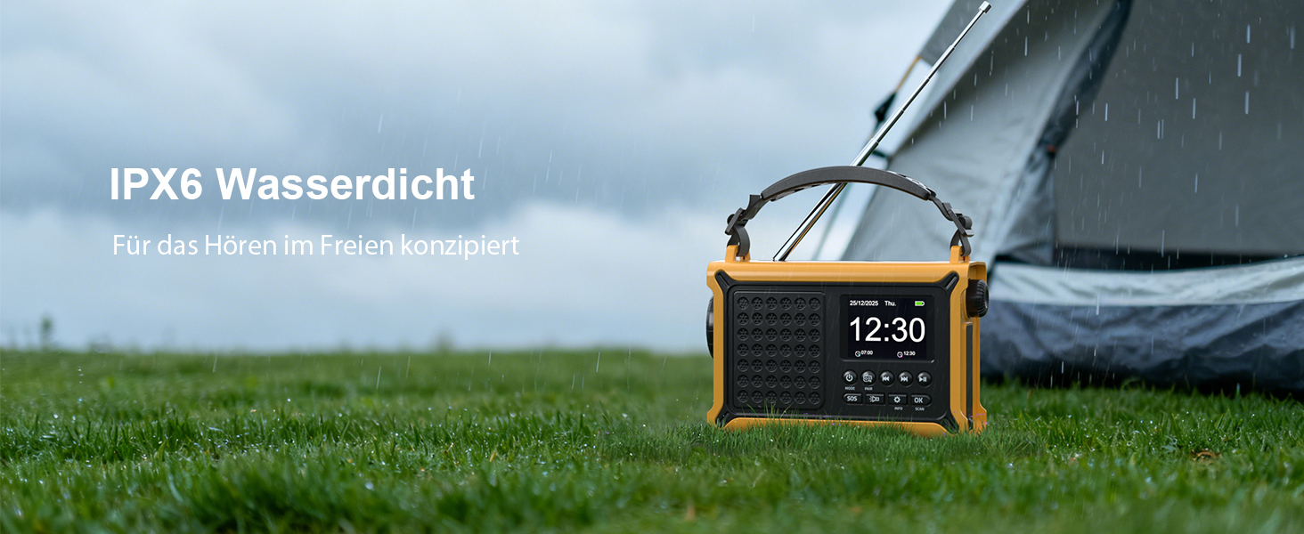 Радіоприймач Kurbelradio з DAB/DAB+/UKW, акумулятор 12000mAh, сонячна панель 8500mm², ручне радіо, Bluetooth 5.0, ліхтарик, для кемпінгу, зелений (жовтий)