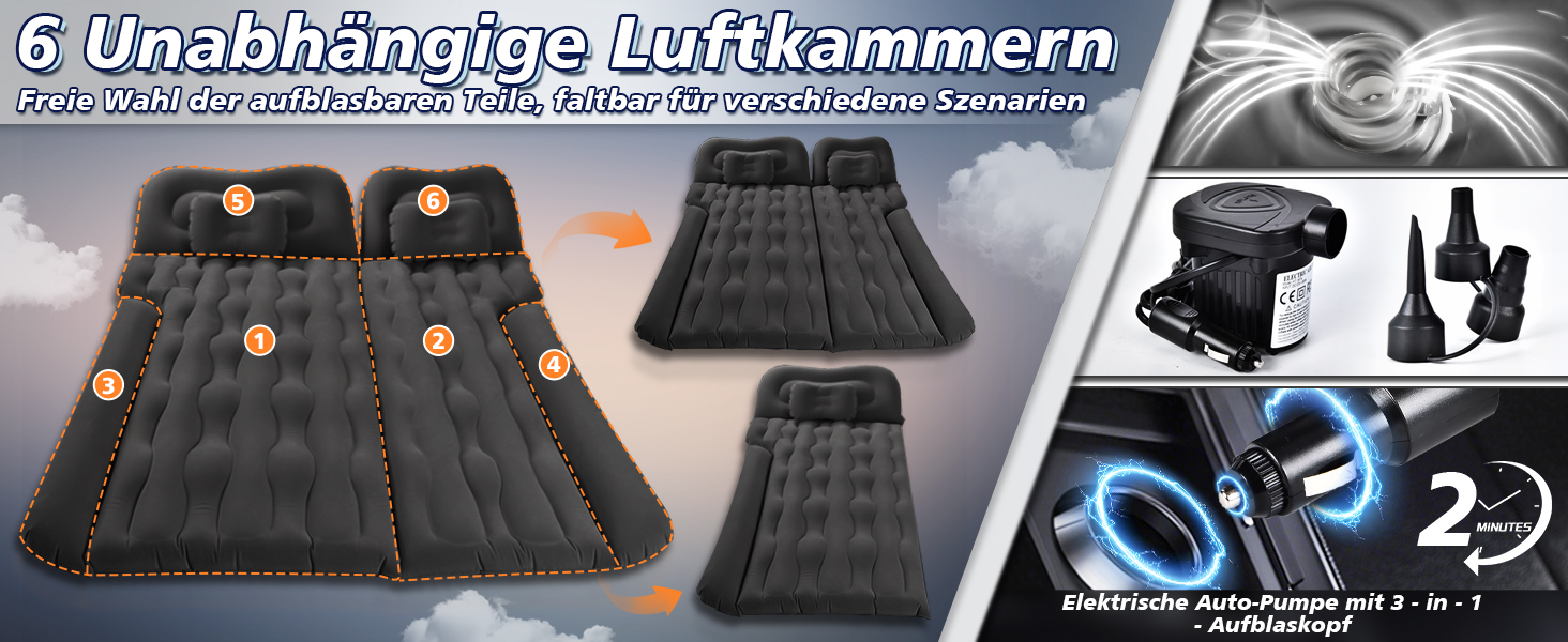 Надувна автомобільна матрац FORMIZON SUV 180x140 см з насосом та 2 подушками для подорожей та кемпінгу, чорний