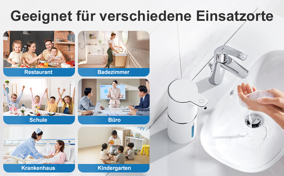 Автоматичний диспенсер для мила з датчиком, настінний, USB, 4 рівня, білий - для кухні, ванної, школи