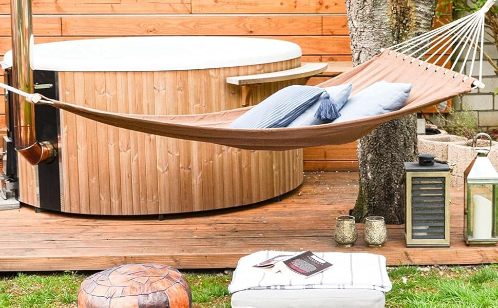 Гамак XXL AMANKA для двох, 200x120 см, сірий/коричневий, підвісний текстильний гамак для 2 осіб
