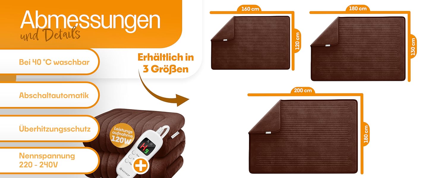 Електрична грілка KESSER® з плюшу 180x130 см сірого кольору | з таймером та автовимкненням | тепла та затишна ковдра | 9 температурних режимів | прання до 40°C | цифровий дисплей