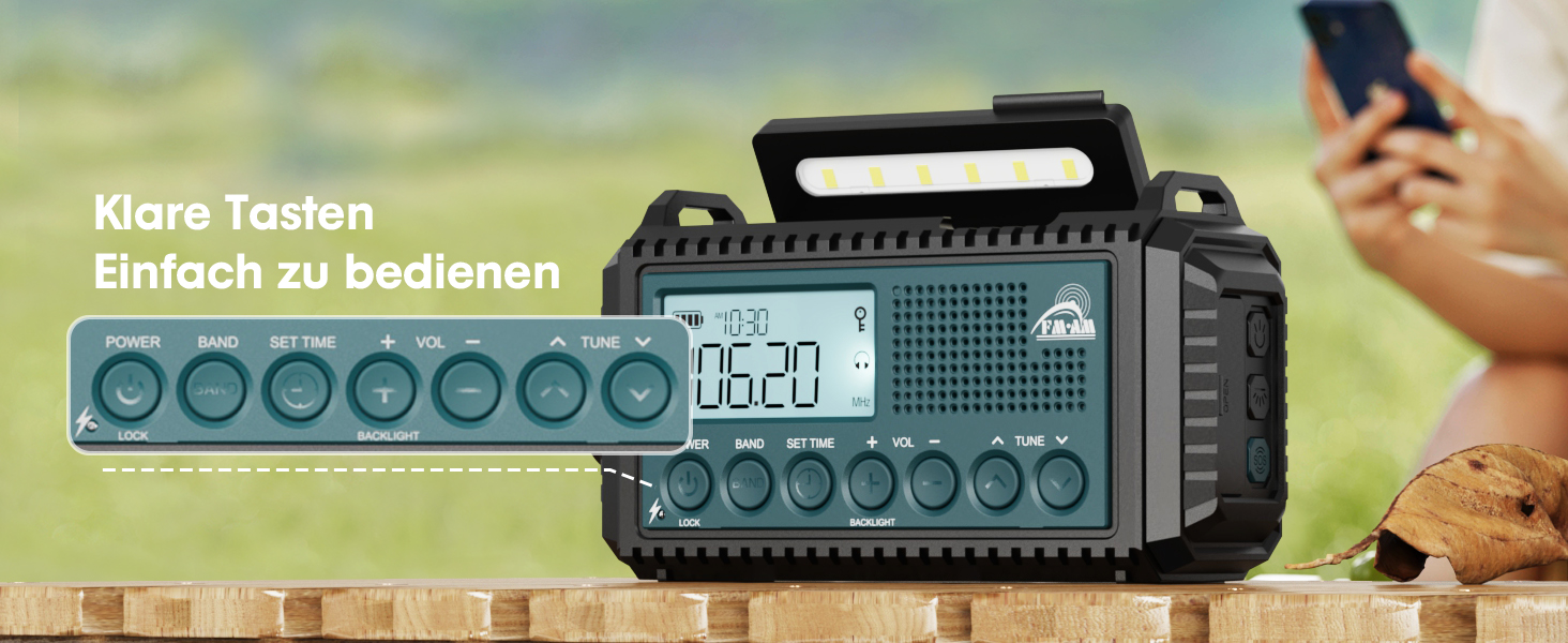 Радіо Roxicosly з ручним заводом та сонячною панеллю, 12000mAh Power Bank, AM/FM радіо для будівельних майданчиків, з ручним заводом та 5-ма способами живлення, приймач на весь світ, ліхтарик та зарядний пристрій, для відпочинку на природі, кемпінгу, надзвичайних ситуацій, блакитний колір