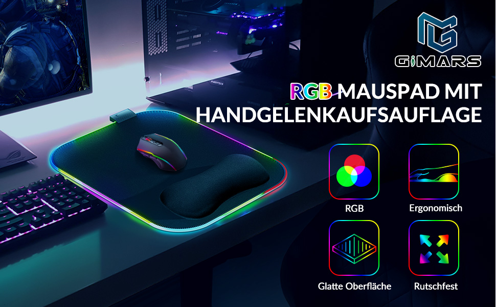 Килимок для миші ігровий Gimars RGB XXL 800x300x5mm з підсвічуванням 12 LED, водовідштовхувальна поверхня, протиковзкий гумовий низ, чорний