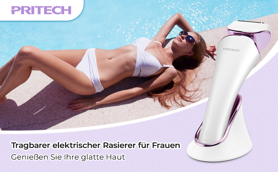 Електричний жіночий триммер для тіла: безболісне гоління ніг, бікіні та під пахв, бездротовий, USB, мокрий/сухий, білий/фіолетовий