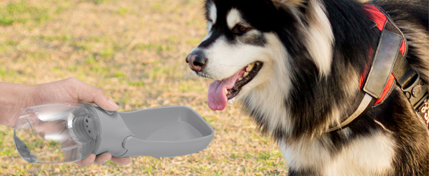 Водяна пляшка для собак на прогулянку 570мл або 350мл: для цуценят, маленьких, середніх та великих собак. Вода в дорогу (Сірий)