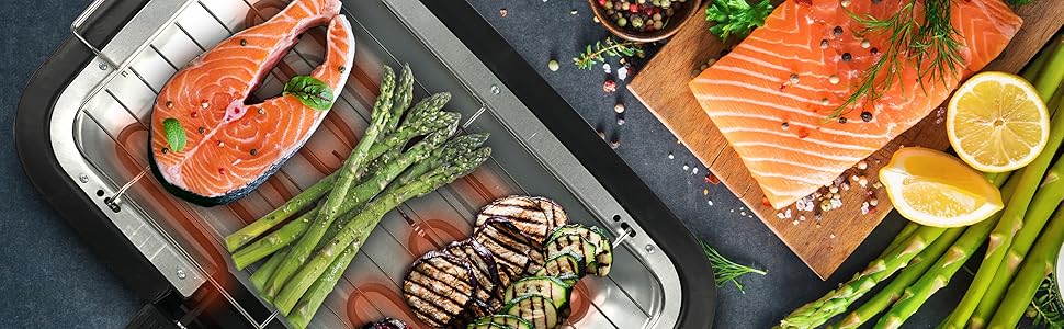 BEPER Electric Grill with Glass Lid - Coated Grill Plate, Stainless Steel, Black (2000W)
