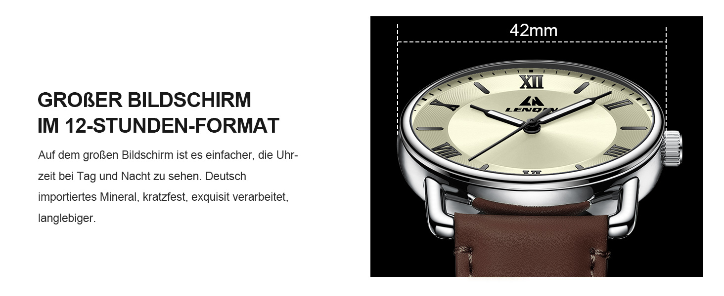 Годинник чоловічий LN LENQIN: аналоговий кварцовий годинник для чоловіків, водонепроникний 30M, з шкіряним ремінцем, стильний бізнес-годинник (Ln-0561, темно-коричневий, срібло, золото)