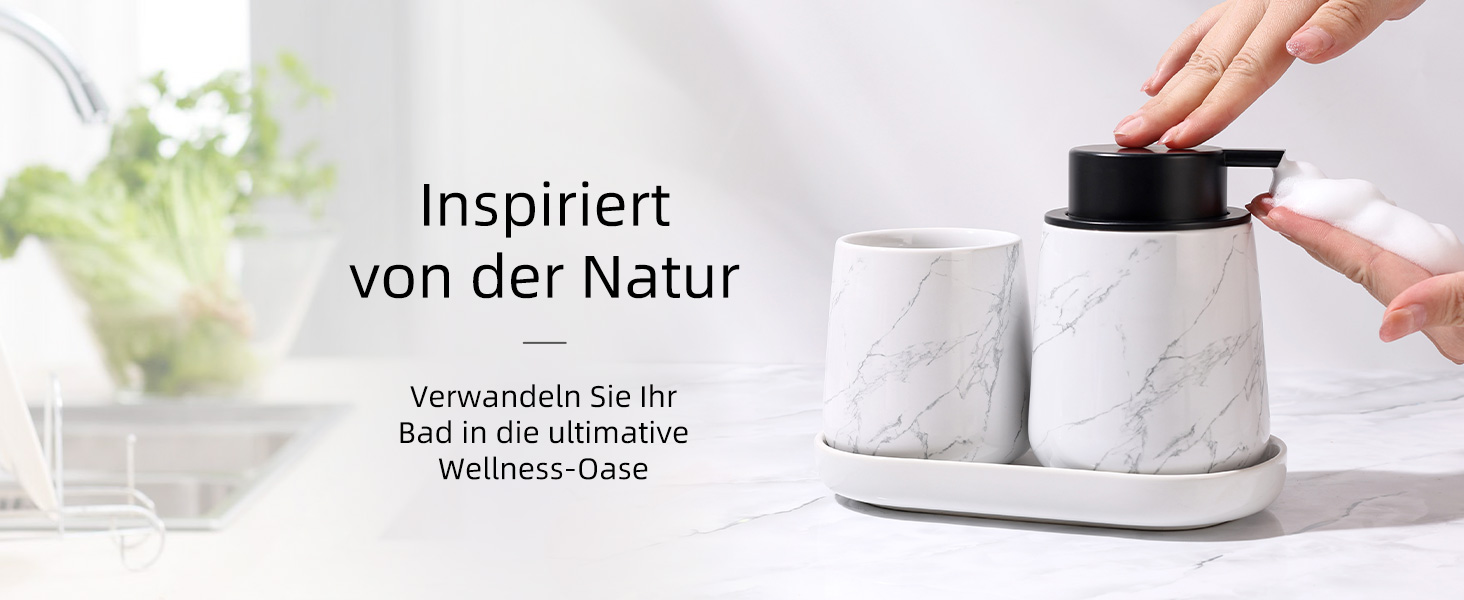 Набір аксесуарів для ванної кімнати Badezimmer Set Umlaca: мильниця, дозатор мила 350 мл, стакан для зубної пасти 320 мл, мильниця. Підходить для ванної кімнати та умивальника. Білий мармуровий дозатор мила.