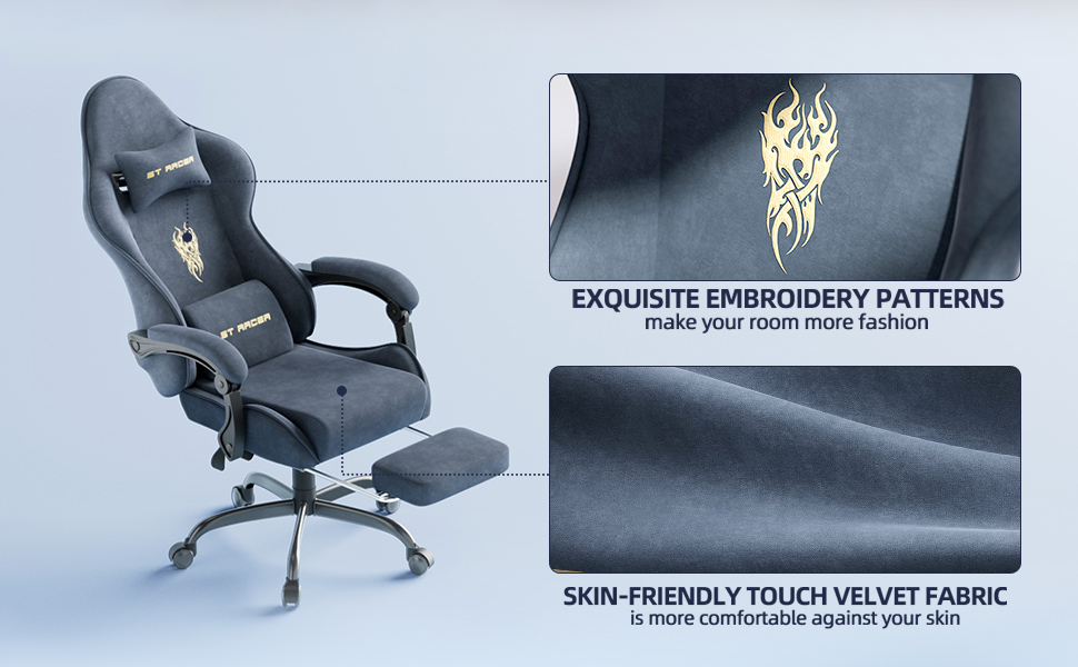 Геймерське крісло Ferghana Ergonomisch LW210: Сіре, з підголівником, підтримкою спини, підлокітниками та підставкою для ніг