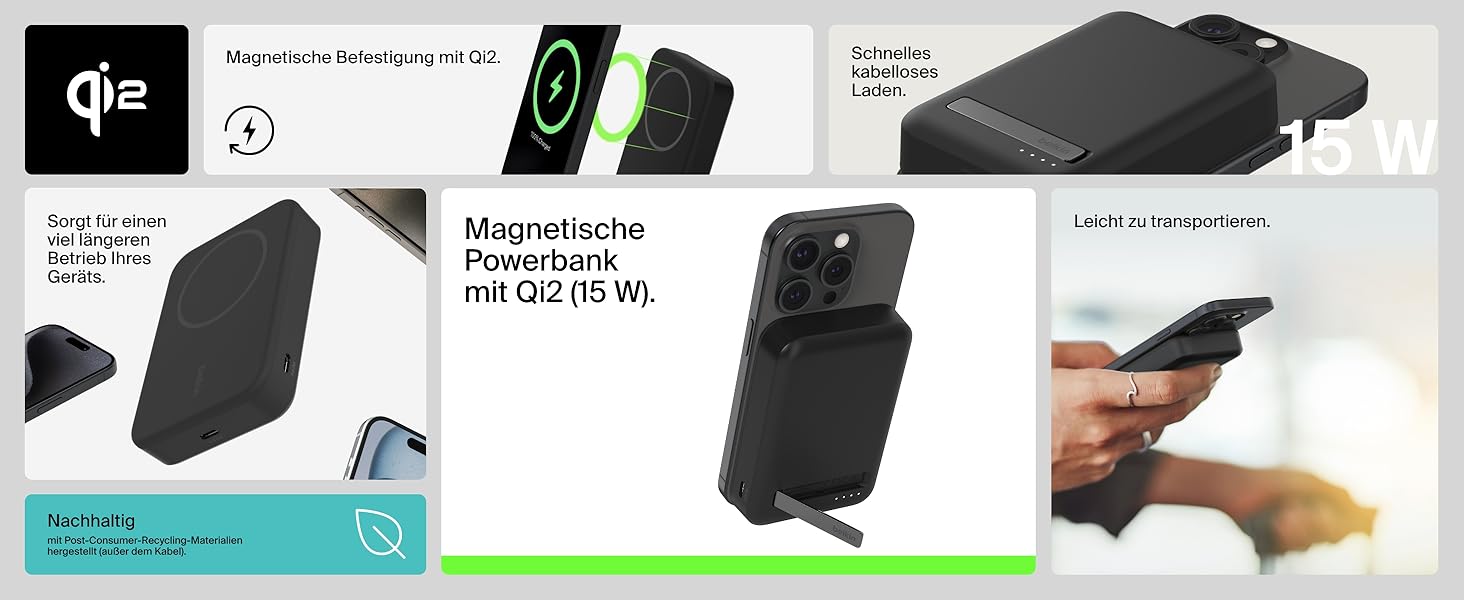 Belkin BoostCharge Pro Powerbank 10000mAh з Qi2 та MagSafe, з вбудованим підсвічуванням, чорний. Сумісний з iPhone 17, iPhone Air, iPhone 16, 15, 14, Pixel та ін.