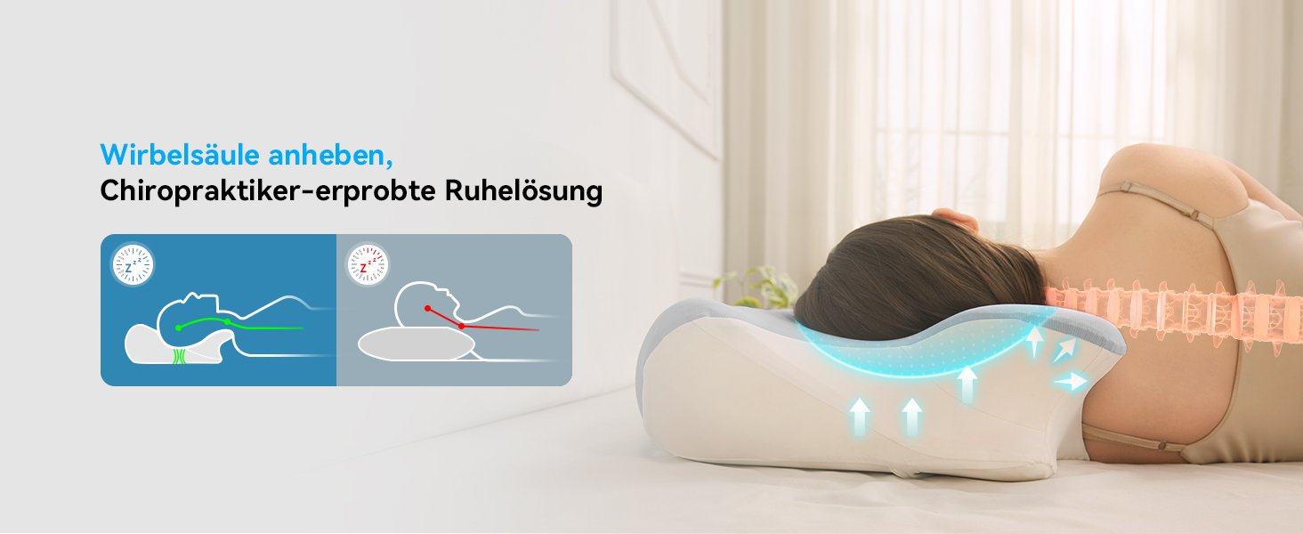 Ортопедична подушка для шиї Restnature - подушка з піною з пам'яті з регулюванням висоти для тих, хто спить на боці, спині та животі, ергономічна подушка для підтримки шиї з чохлом, білий & сірий