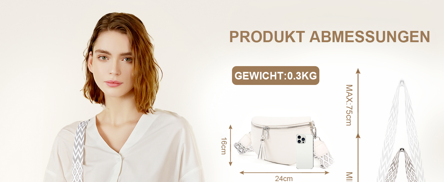 Жіноча сумка через плече з широким ремінцем, бананка з натуральної шкіри, стильна з багатьма відділеннями для карток, кросбоді, гаманець жіночий (білий)