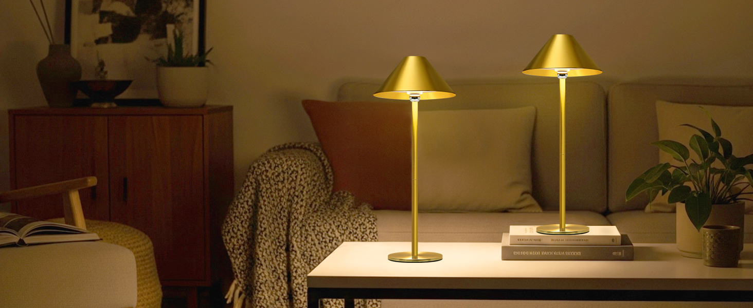 Світлодіодний настільний світильник Rosnek бездротовий, акумуляторний 4000 mAh, диммується, з магнітним кріпленням 360°, 3 режими освітлення, для дому та вулиці (Золотий, 2 шт)