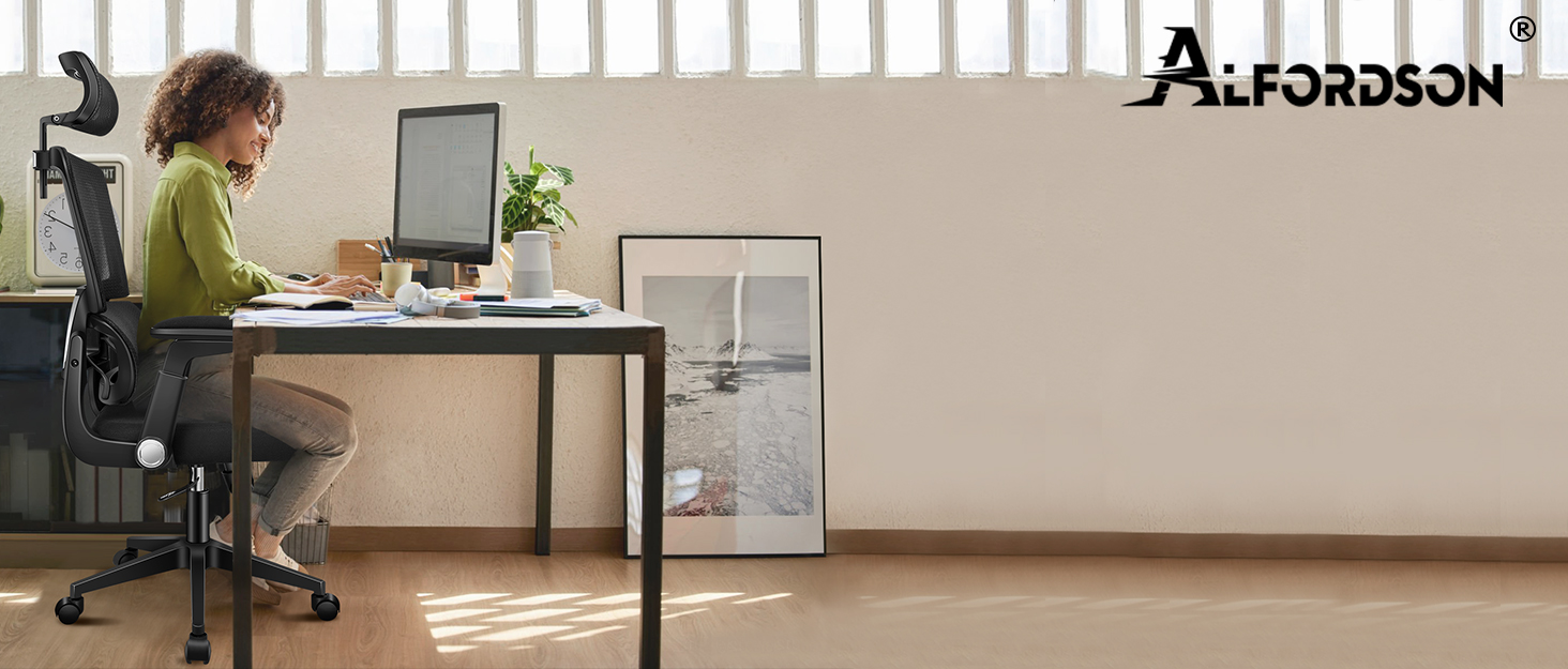 Офісне крісло Alfordson з ергономічною підтримкою попереку, регульоване, з підлокітниками та функцією масажу, PU шкіра, біле