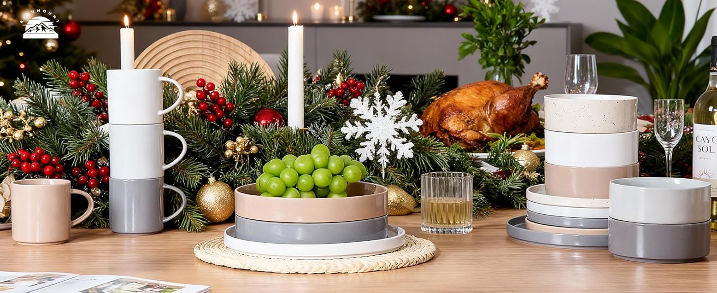 Набір посуду Nebula для 4 осіб (12 предметів): тарілки та миски, керамічний набір, тарілки для сервірування столу, безпечний у мікрохвильовці та посудомийній машині, темно-сірий колір