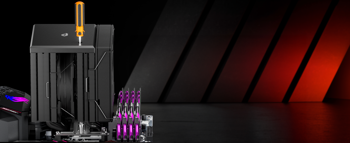 upHere Система охолодження CPU Dual Tower з 6 теплових трубок, 2 x 120мм вентилятори PWM, сумісна з AMD AM4 AM5/Intel 2011/2066 (X79/X99), для ПК, UE2K6