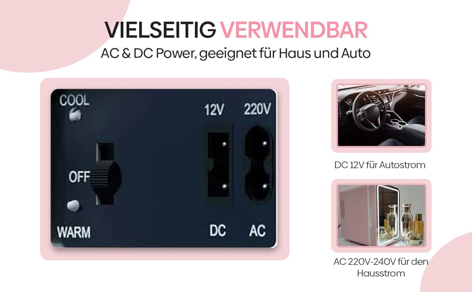 Olvy Skincare Fridge - 4 Liter Mini Fridge with LED Mirror - Portable Beauty Fridge, Cooling & Heating for Room Use (Pink)