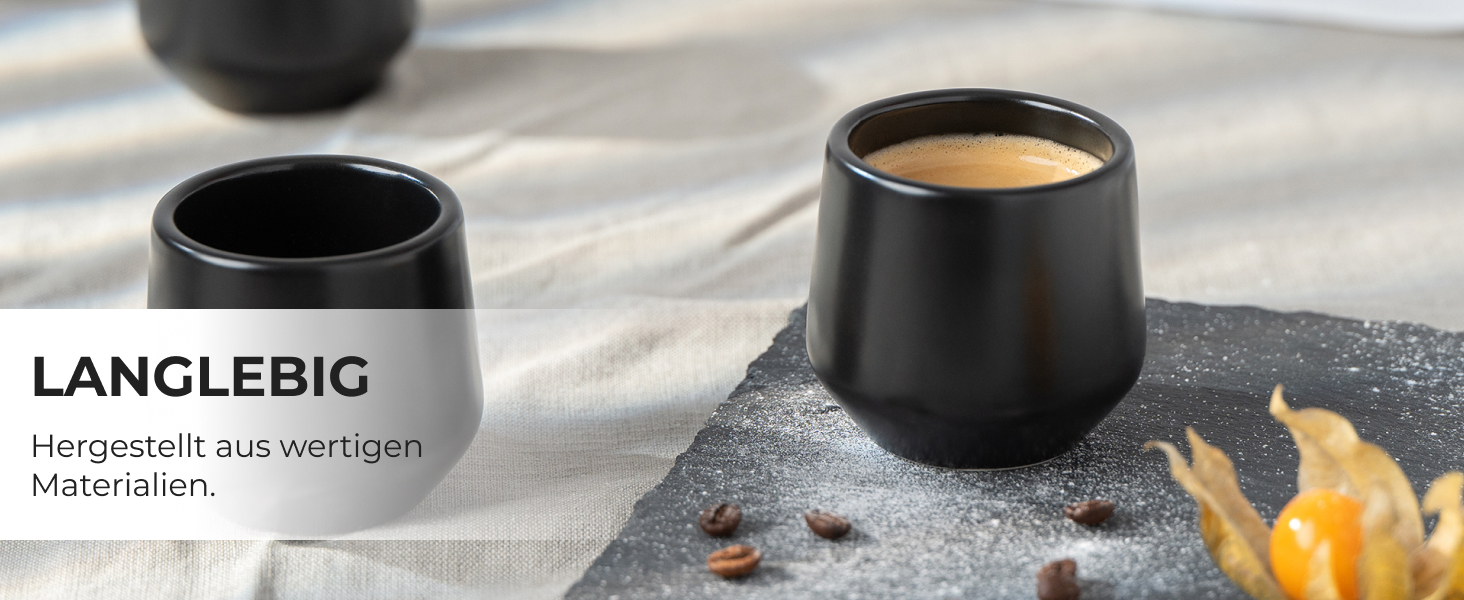 Набір чашок для еспресо Miamio 4 шт. (90 мл) з кераміки без ручки, чорний