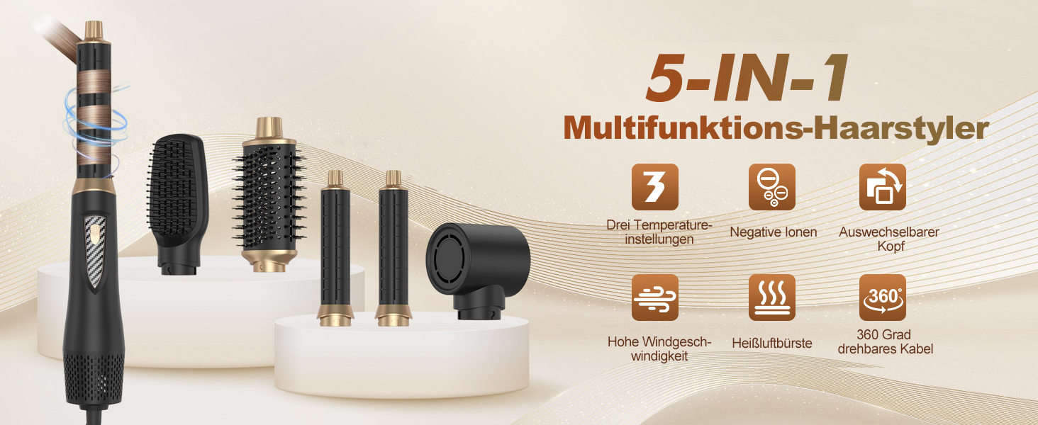 Набір мультистайлер для волосся 5 в 1 Warmluftbürste: фен, плойка, випрямляч, набір для локонів, 1000W