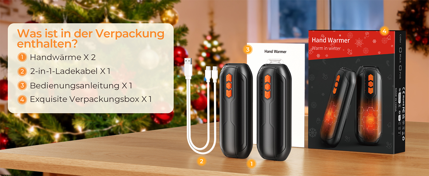 Електричні грілки для рук VIWAVE (2 шт) з LED, USB-зарядка, 5 температурних режимів, для кемпінгу, подарунок для жінок та чоловіків